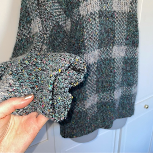 Vintage Wool Chunky Grandma Sweater Green Pattern Gingham Holiday Christmas - Picture 4 of 9